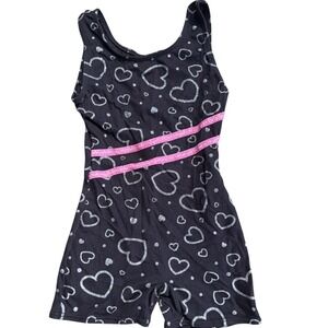 Jacques Moret Girls‎ Black Glitter Heart Gymnastics Biketard Leotard Size 4/5 XS